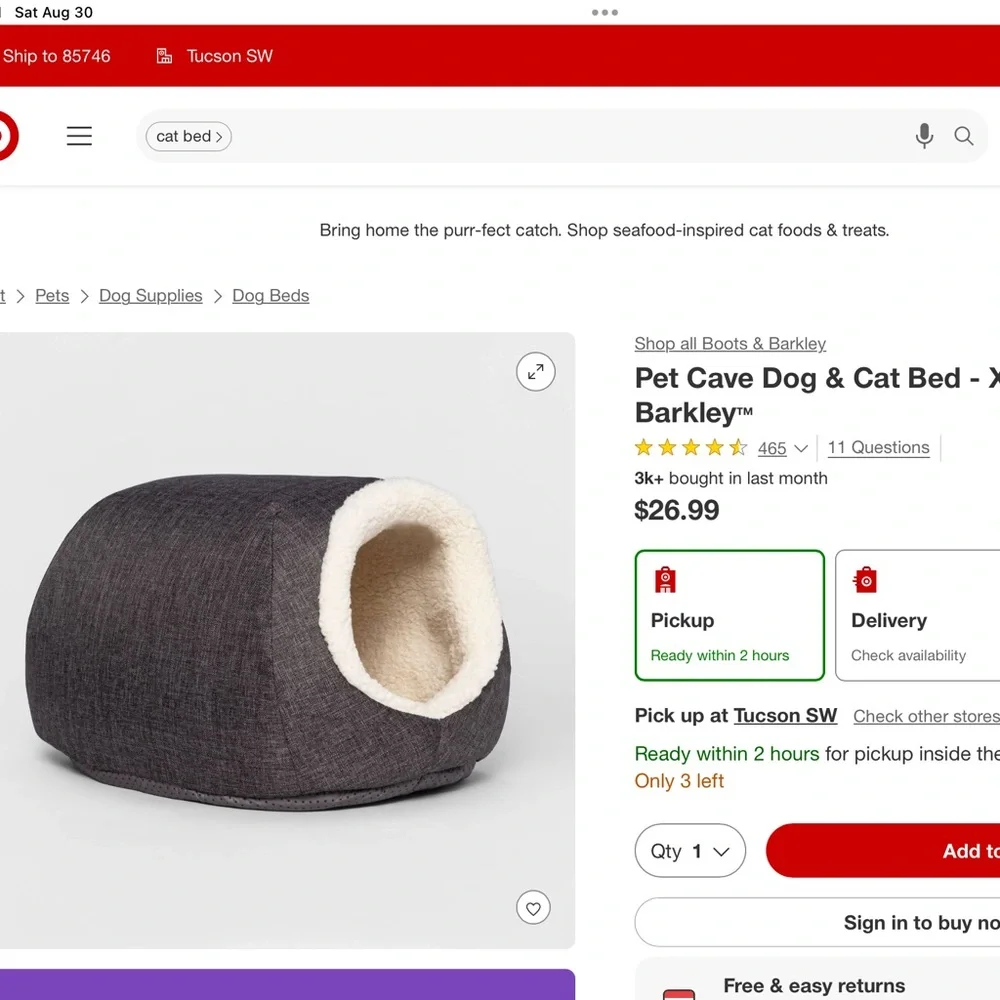 ‘Boots & Barkley’ Gray Pet Cave Bed